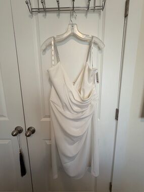 Draped White Mini Slip Dress with Beaded Straps